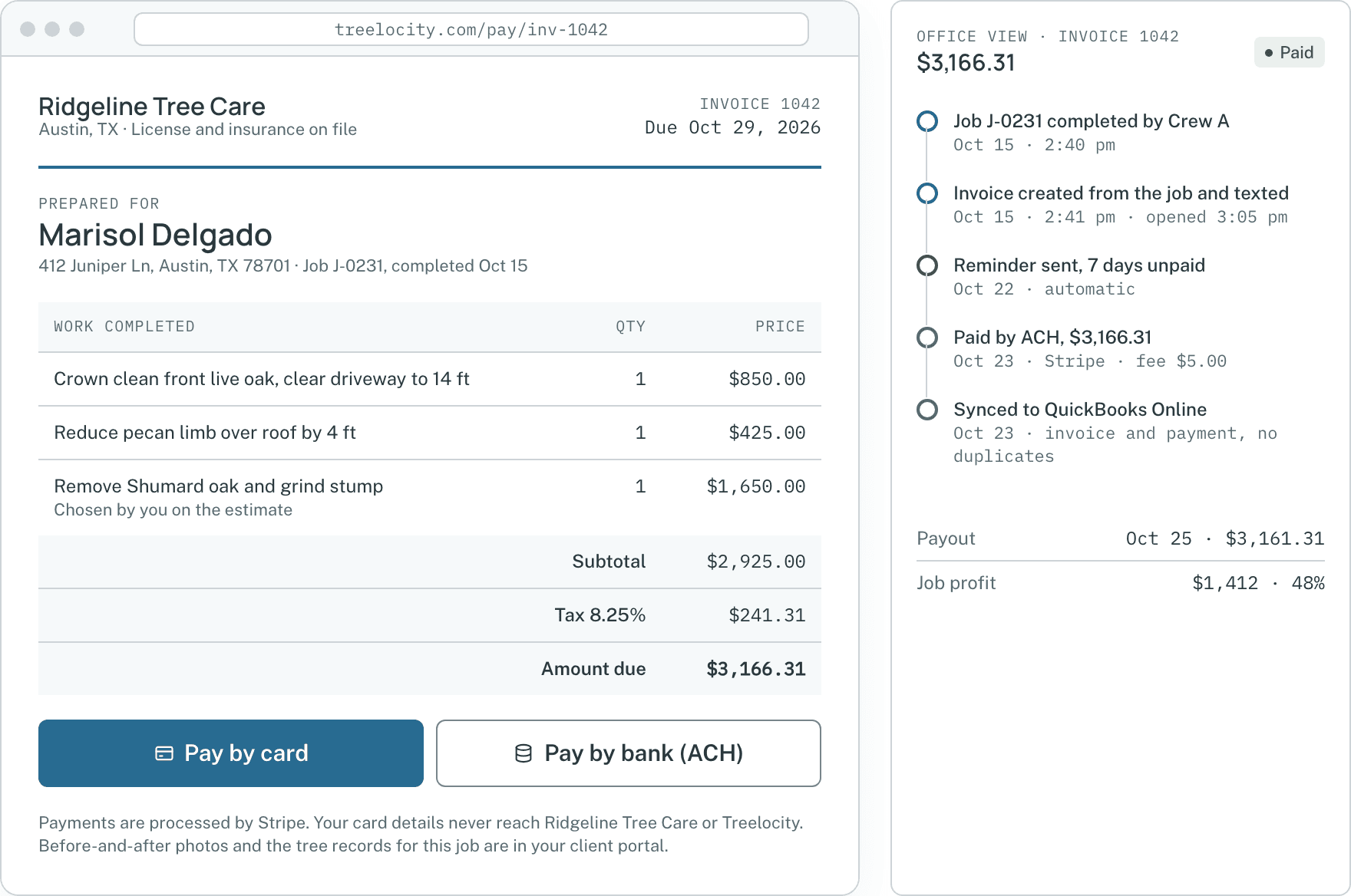 Invoice and payment financial summary.