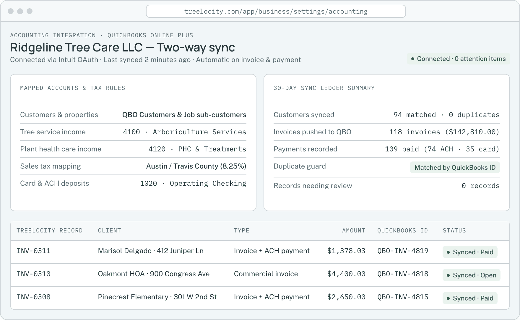 Customer record matching and deduplication across imported and QuickBooks records.